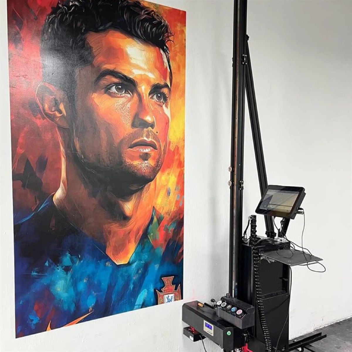 Cristiano Ronaldo portrait direct-to-wall UV print with wall printer machine